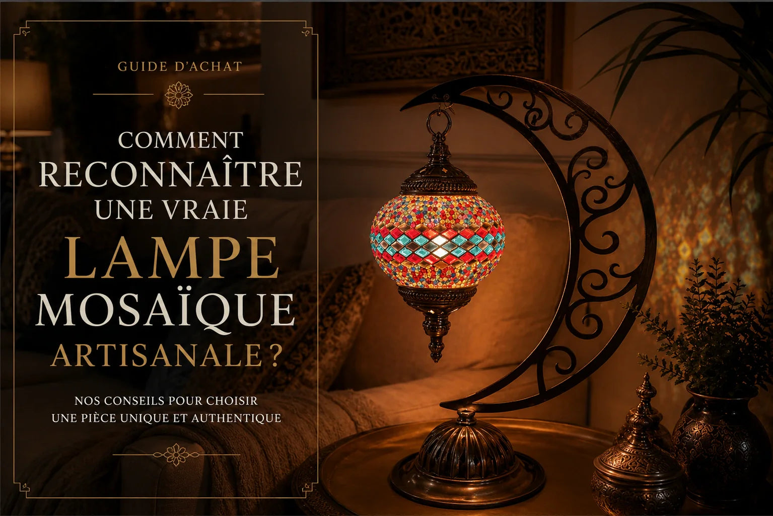 Véritable lampe mosaïque artisanale en verre coloré réalisée à la main, symbole du savoir-faire traditionnel et de l'artisanat.