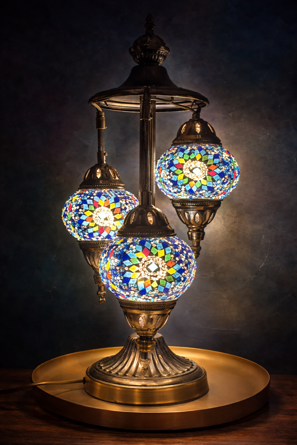 Lampe mosaïque 3 globes artisanale faite main en Belgique - MOSAÏC DREAM