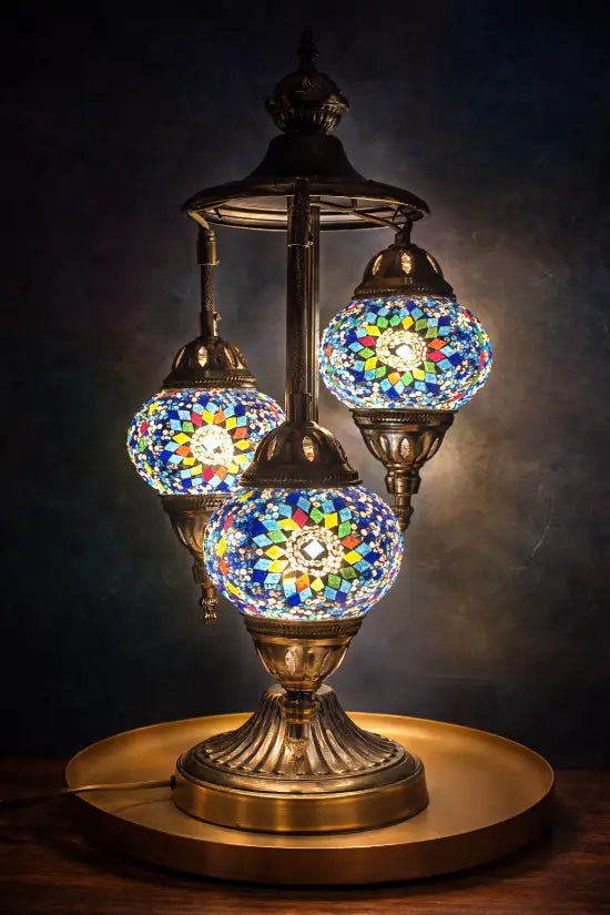 Lampe mosaïque 3 globes artisanale faite main en Belgique - MOSAÏC DREAM
