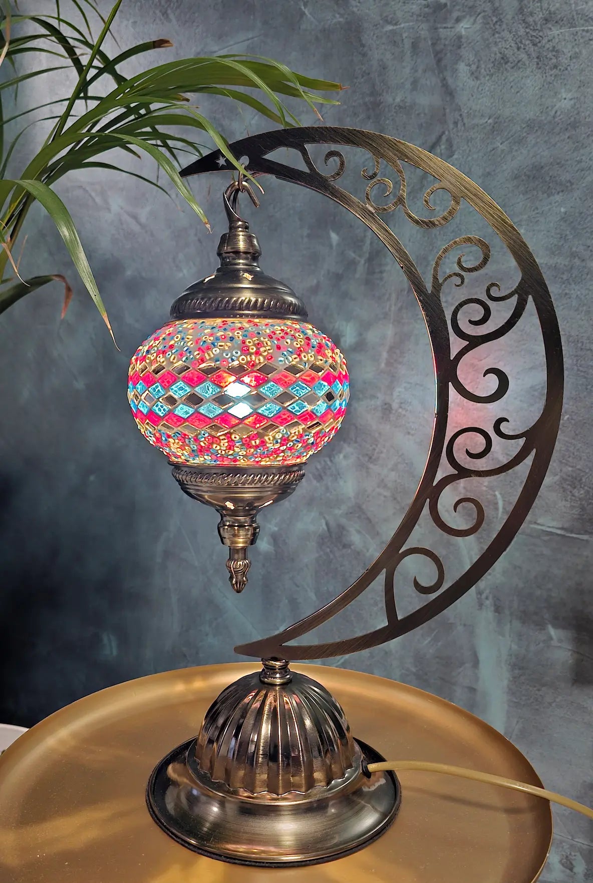 Lampe lune mosaïque veilleuse lumière douce artisanale Belgique