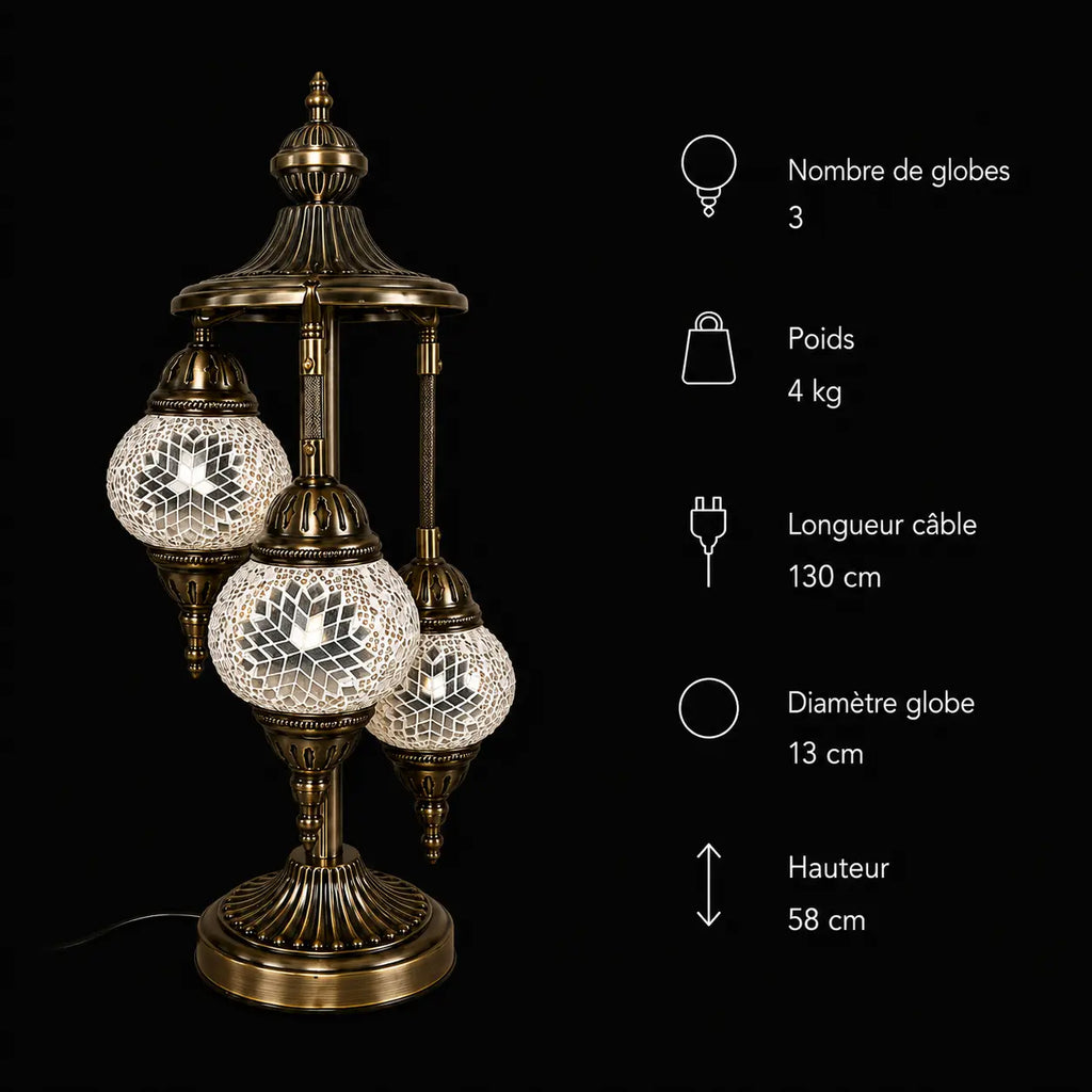 Lampe mosaïque argentée – dimensions H 58 cm câble 130 cm Mosaic Dream