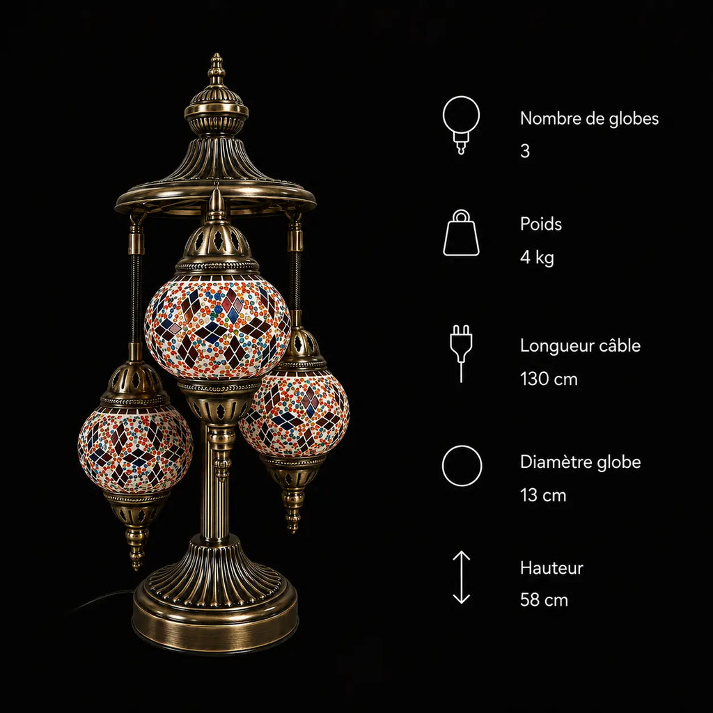 Lampe mosaïque 3 globes multicolore – dimensions H 58 cm câble 130 cm globe 13 cm Mosaic Dream