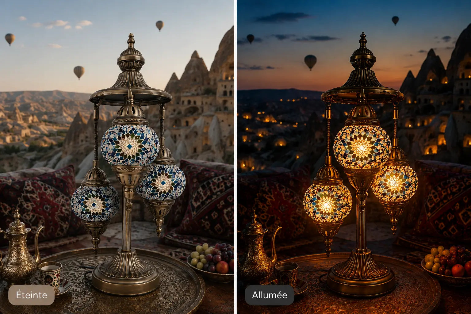 Lampe mosaïque 3 globes bleue ambre – idée cadeau décoration artisanale