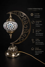 Lampe Lune Mosaïque Mauve et Bleue Mosaic Dream – caractéristiques techniques : hauteur 40 cm, globe 15 cm, câble 110 cm, poids 2 kg