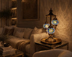 Lampe mosaïque 3 globes bleue et ambre – salon cosy ambiance nuit – Mosaic Dream
