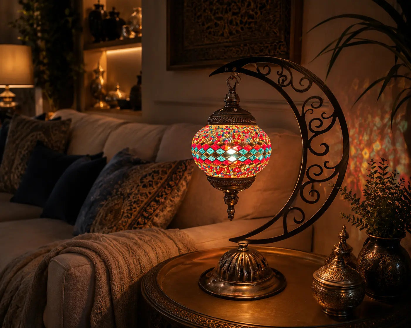 Lampe lune mosaïque veilleuse – salon oriental ambiance nuit – Mosaic Dream