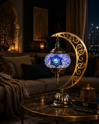 Lampe lune mosaïque bleue – salon oriental ambiance nuit – Mosaic Dream