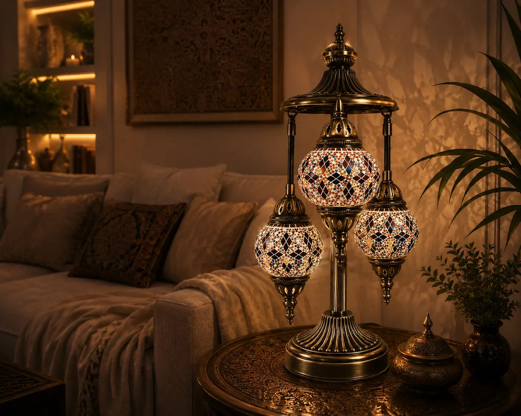 Lampe mosaïque 3 globes multicolore – salon cosy ambiance nuit – Mosaic Dream