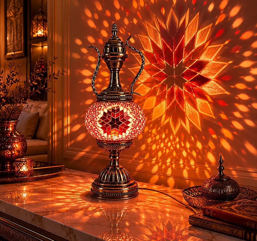 Lampe théière mosaïque orange – projection lumineuse murale – Mosaic Dream