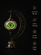 Lampe lune mosaïque verte – dimensions et caractéristiques fond noir – Mosaic Dream