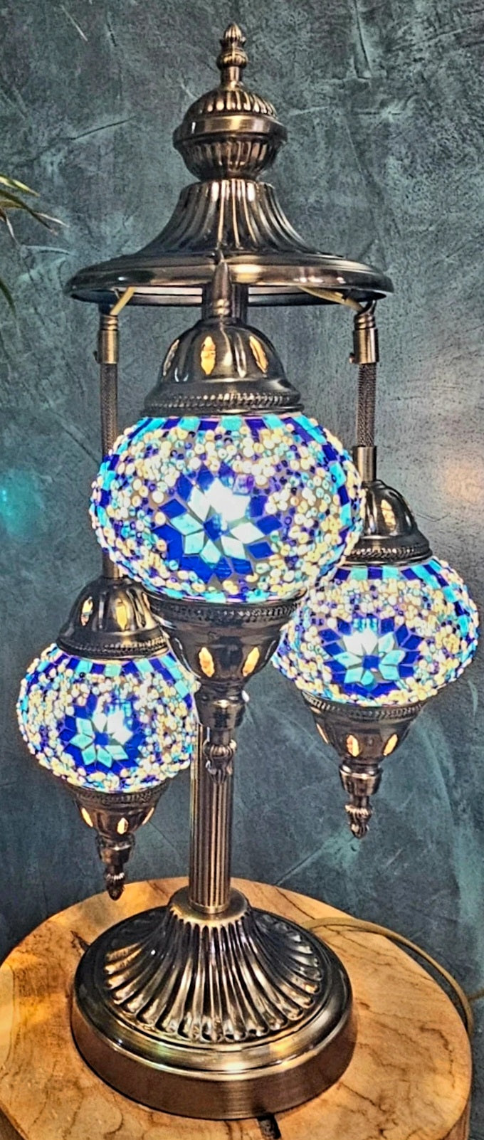 Turkish Mosaic Lamp with 3 Blue Globes – Oriental Serenity | EU Plug