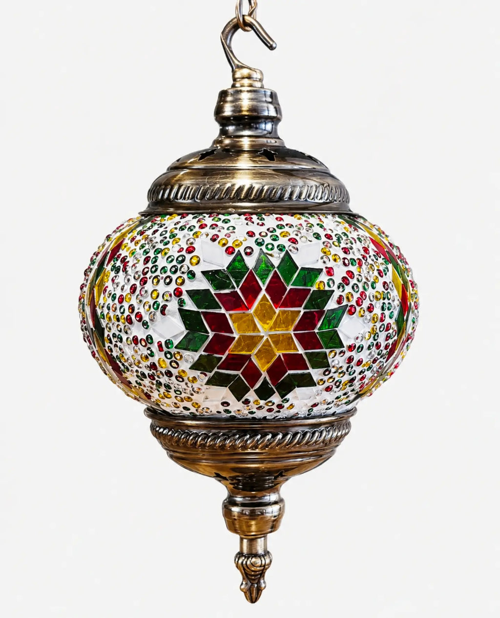 Zoom globe lampe lune mosaïque couleurs chaudes – motif étoile multicolore – Mosaic Dream