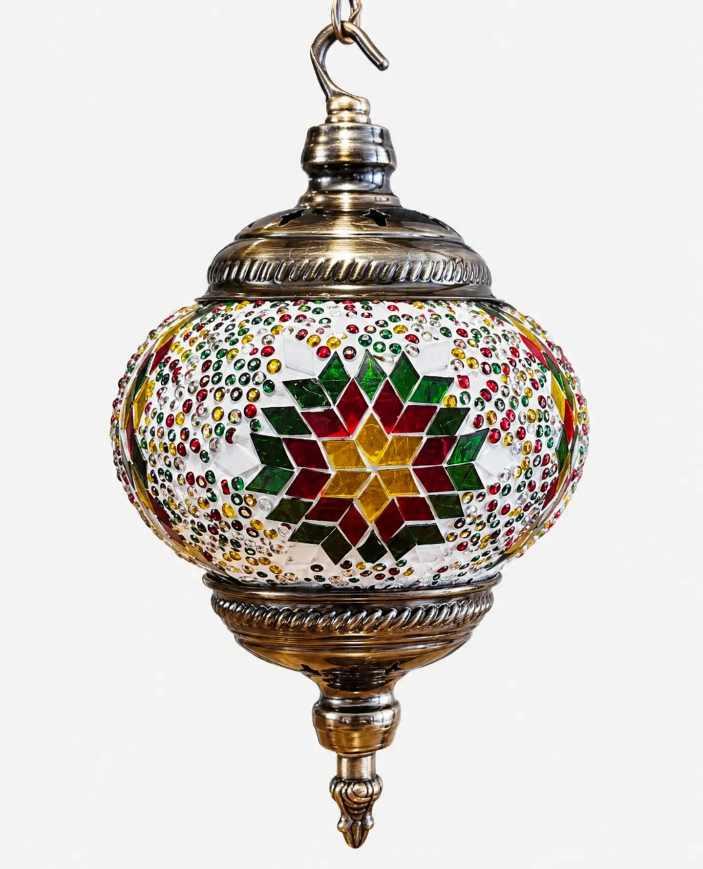 Zoom globe lampe lune mosaïque couleurs chaudes – motif étoile multicolore – Mosaic Dream