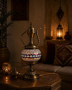 Lampe teapot mosaïque rouge et bleue – salon oriental ambiance nuit – Mosaic Dream