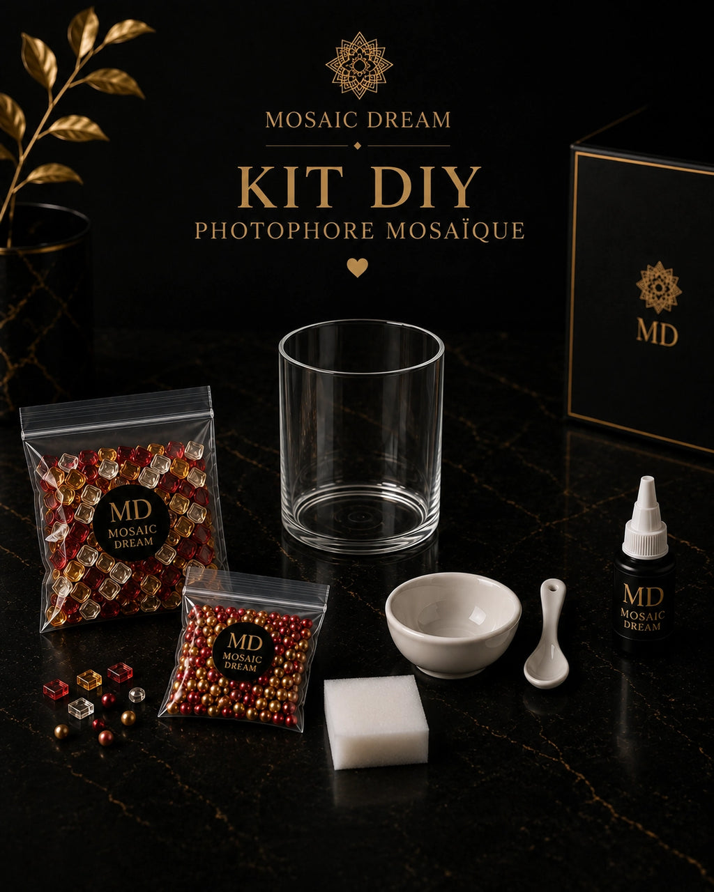 Kit DIY photophore mosaïque complet Mosaic Dream avec perles, tesselles et accessoires