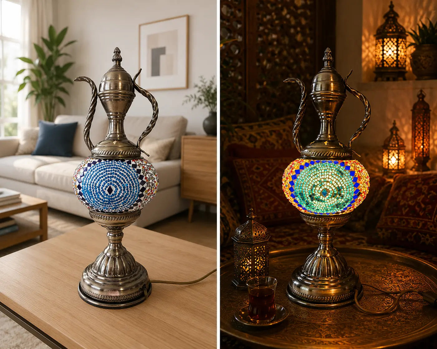 Lampe mosaïque spirale bleue – diptyque deux coloris – Mosaic Dream