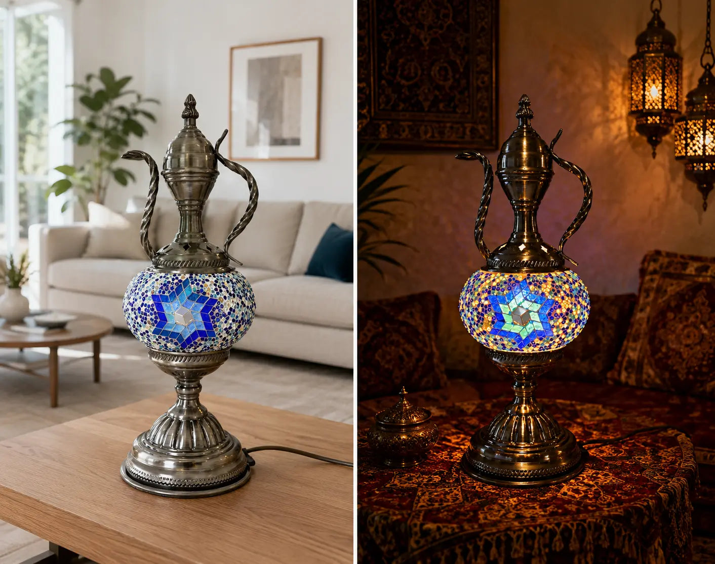 Lampe teapot mosaïque bleue – diptyque salon moderne – Mosaic Dream