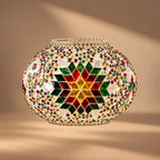 Globe lampe mosaïque blanc et multicolore avec motif floral central