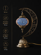 Lampe lune mosaïque bleue spirale – dimensions et caractéristiques fond noir – Mosaic Dream