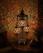 Lampe mosaïque 3 globes multicolore – fond fleuri ambiance orientale – Mosaic Dream