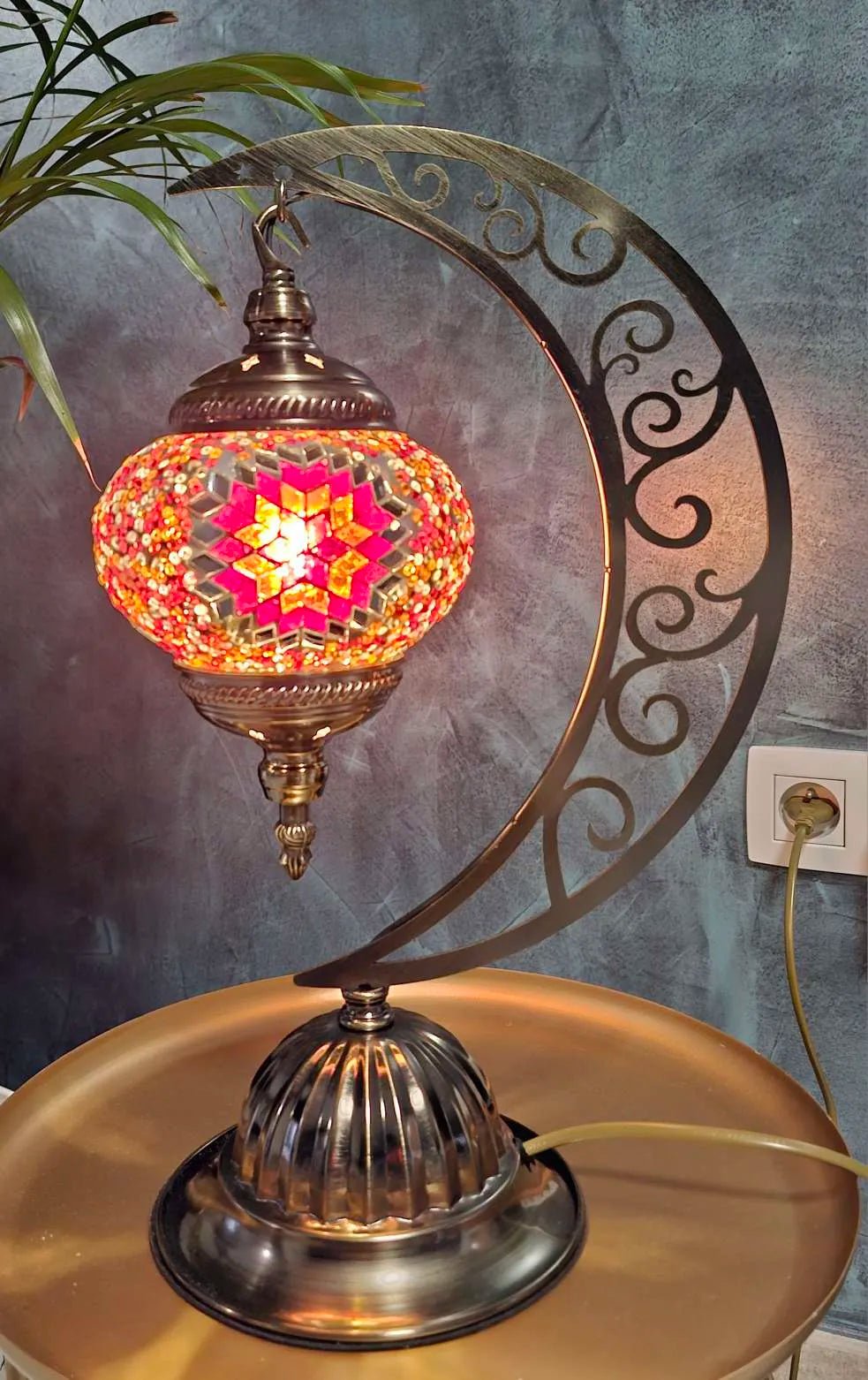 Lampe lune mosaïque multicolore veilleuse artisanale Belgique