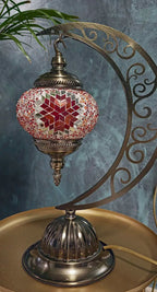 Lampe lune mosaïque orange éteinte vue complète