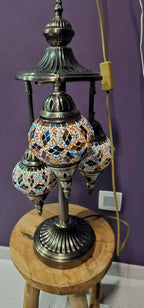 Lampe 3 globes multicolore mosaïque Mille et Une Nuits éteinte