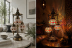 Lampe mosaïque 3 globes rouge et or – diptyque salon oriental jour et nuit – Mosaic Dream