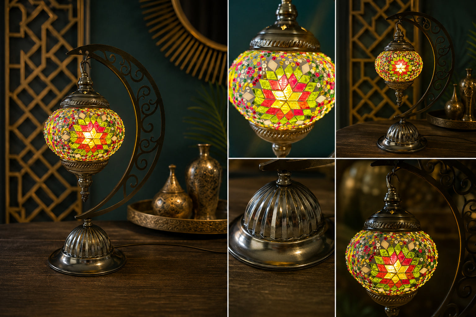 Lampe lune mosaïque couleurs chaudes – collage vues multiples – Mosaic Dream