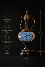Lampe mosaïque spirale bleue – dimensions et caractéristiques fond noir – Mosaic Dream
