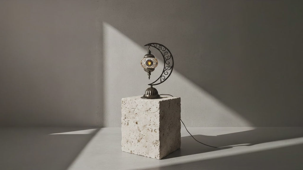Warm-Colored Mosaic Moon Lamp