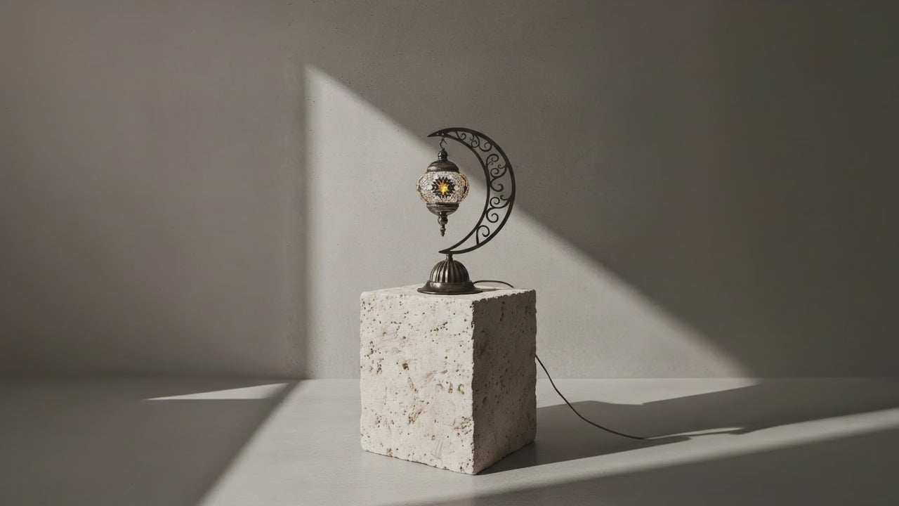 Warm-Colored Mosaic Moon Lamp