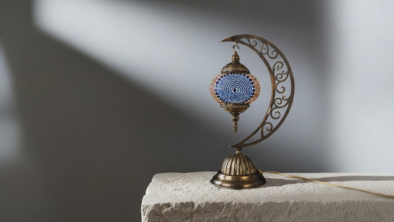 Blue Spiral Mosaic Moon Lamp